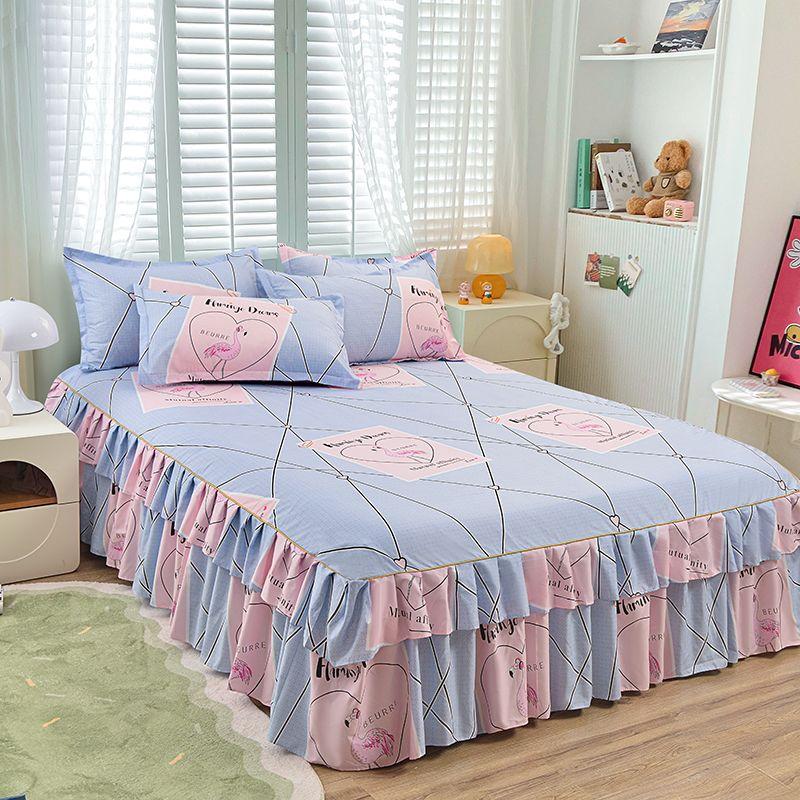 Bed Skirt Cotton Bedspread Set Embroidery Bed Dress Pillow Cases 3 Pieces/Set For King/Queen Double 1.5/1.8/2M Sheet Cover