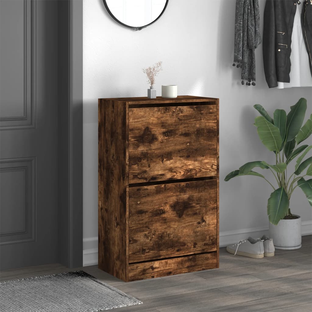 Shoe Cabinet Smoked Oak Finish 60 x 34 x 96.5 cm Particleboard