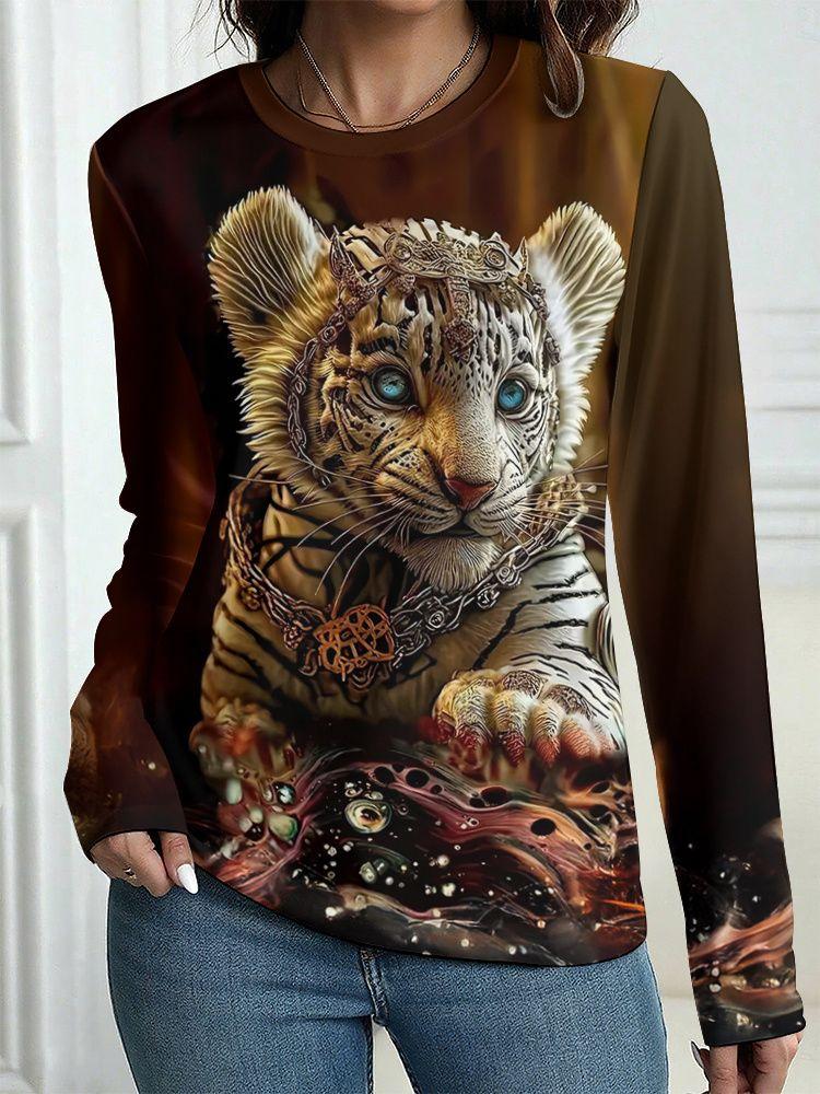 Autumn Leopard 3D Print Long Sleeve T-Shirt Women's Casual T-shirts Fashion Oversized Tops Y2K Tees Streetwear Female Clothing