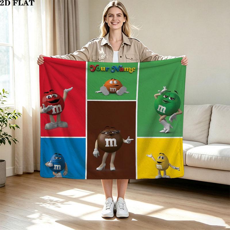 1PC M&M's Custom Name Patterned Flannel Blanket Suitable For All Seasons for Home Decor Warmth and Comfort Gifts Holiday Present