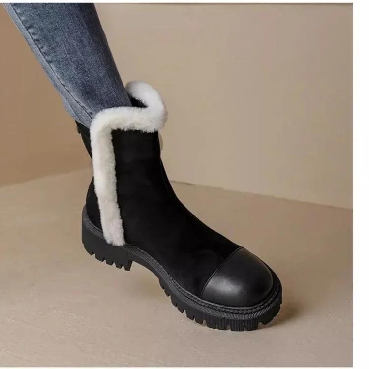 fashion Faux Suede Chunky Platform Ankle Boots for Women Non Slip Thick Plush Winter Boots Woman Warm Non Slip Cotton Padded Shoes Mujer