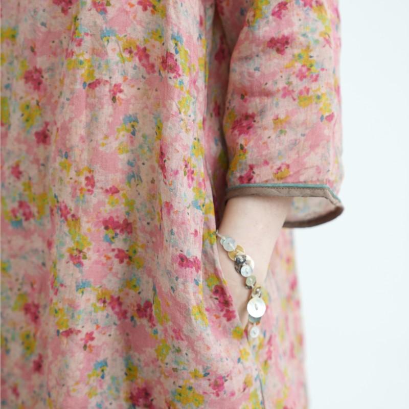 Johnature Women Vintage Dress V-Neck Print Floral Button Dresses Summer Chinese Style Female Dress