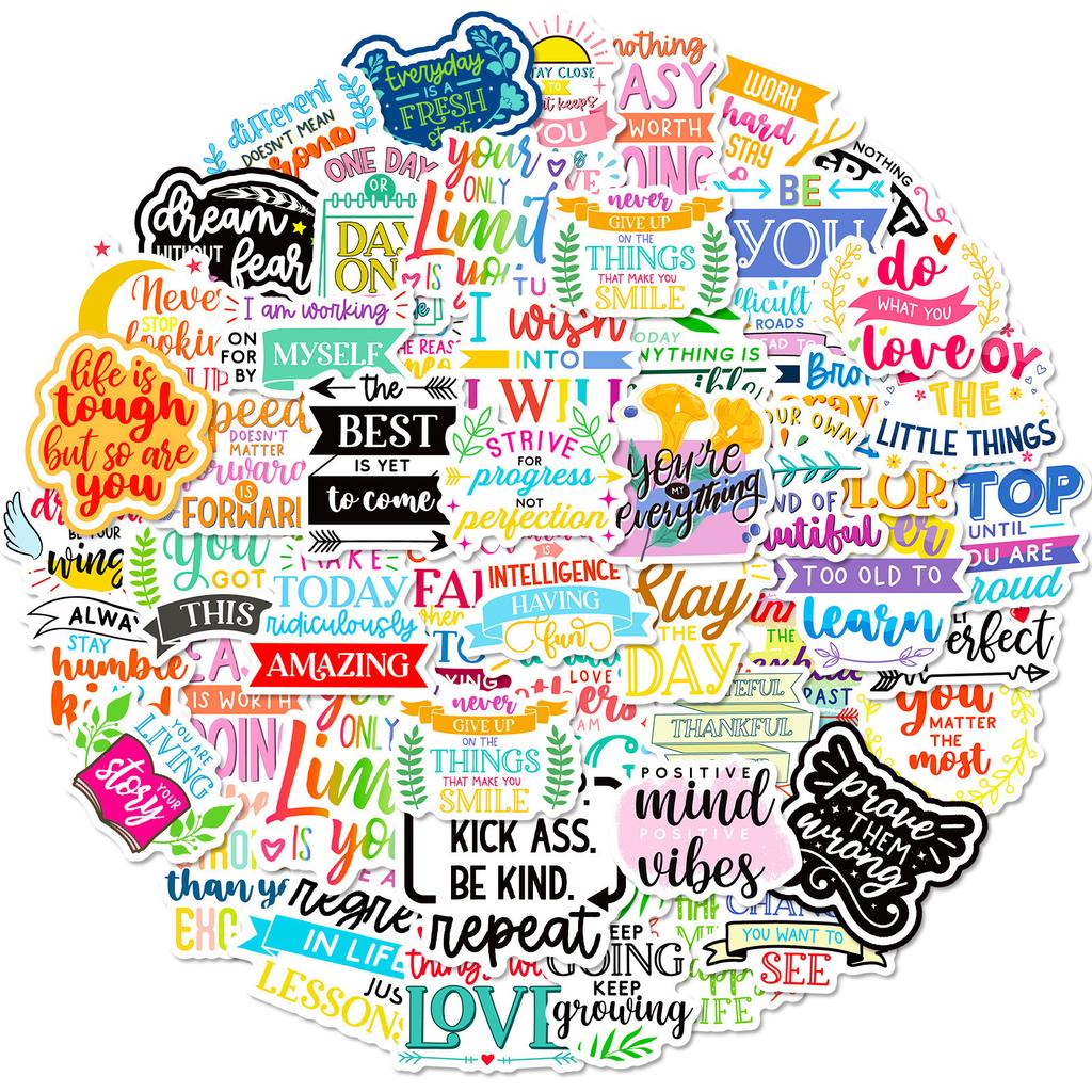 50 New Product Motivational Text Stickers English Short Sentences Personalized Text Slogans Decorative Water Cup Stickers
