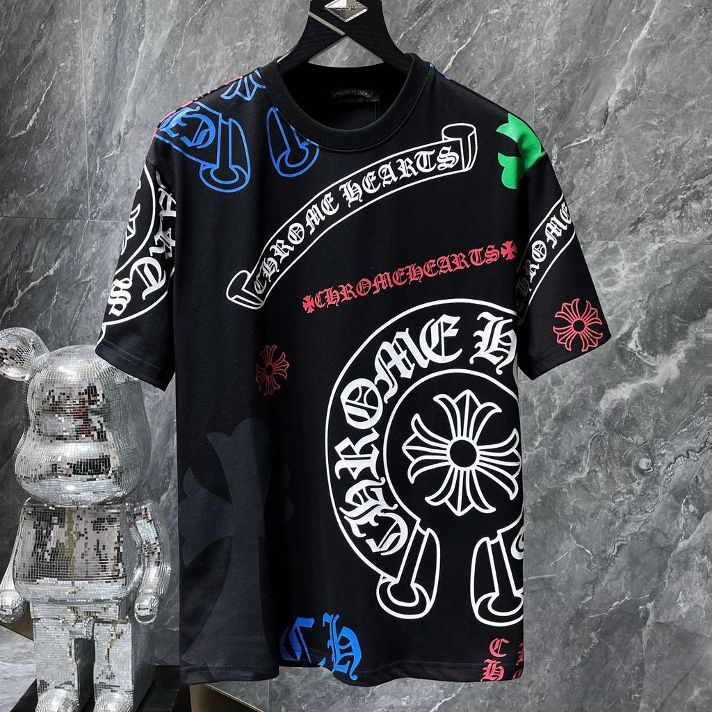 8725 CHROME HEARTS 2025 Summer New High Quality Cotton Round Neck Loose Large Size Men's and Women's T-shirt Couple T-shirt
