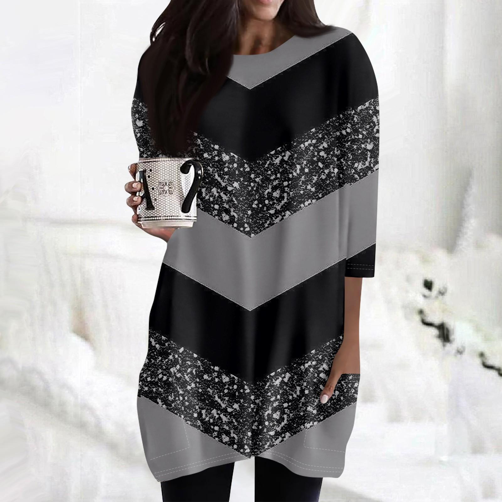 

Женские повседневные рубашки с рукавами 3/4, модные туники с принтом, топы с карманами L