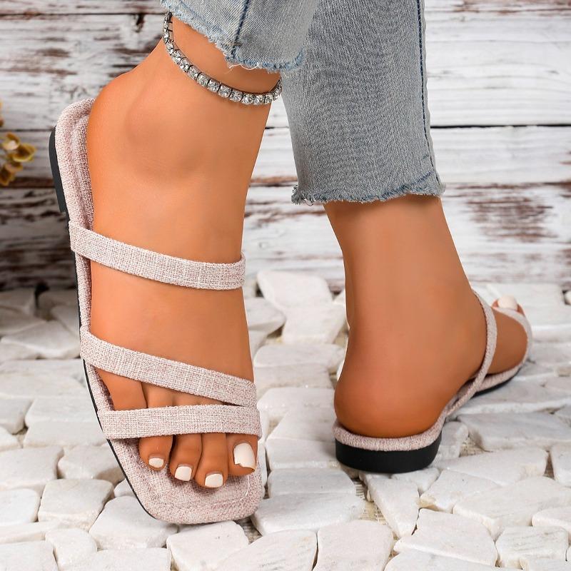 Fashion Plus Size 2025 Summer Open Toe Women's Slippers Hot Sale Square Toe Flat with Sandals Classics Outdoor Daily Casual Slippers