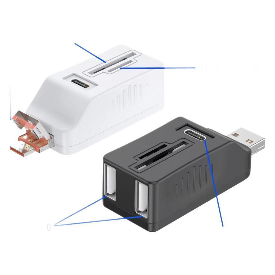 USB-C Extender + 6-in-1 OTG SD/TF Card Reader Hub with High-Speed Transfer