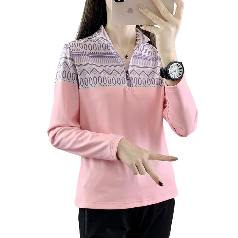 

Женская спортивная футболка с длинным рукавом, быстросохнущая, летняя, тонкая, повседневная, с воротником-стойкой, футболка M розовый