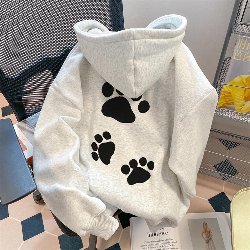 2025 new niche American women s autumn and winter fleece thickened men s couple hooded sweater loose and casual M
