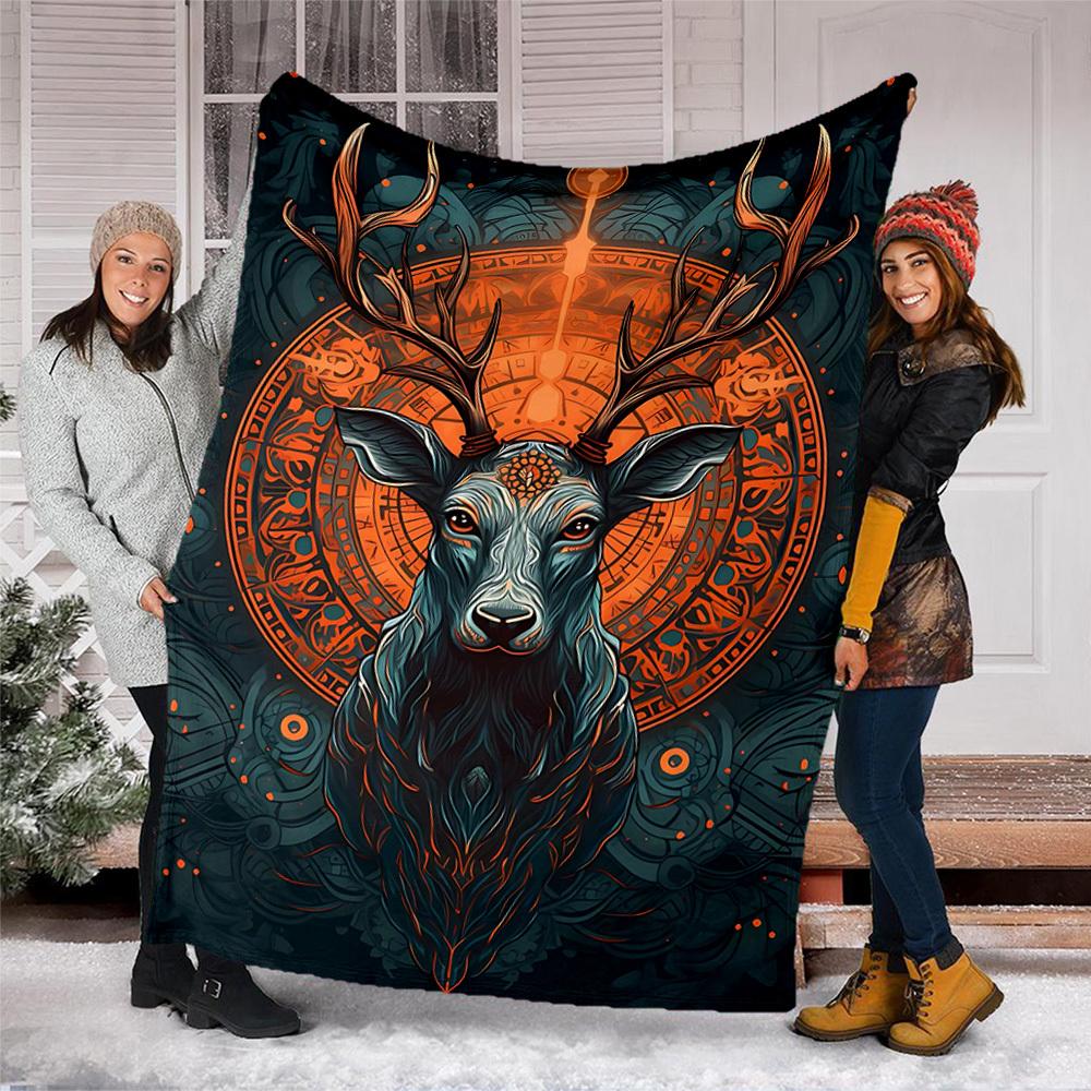 1pc Deer Head Artwork Print Outdoor Blanket, Lightweight Polyester,