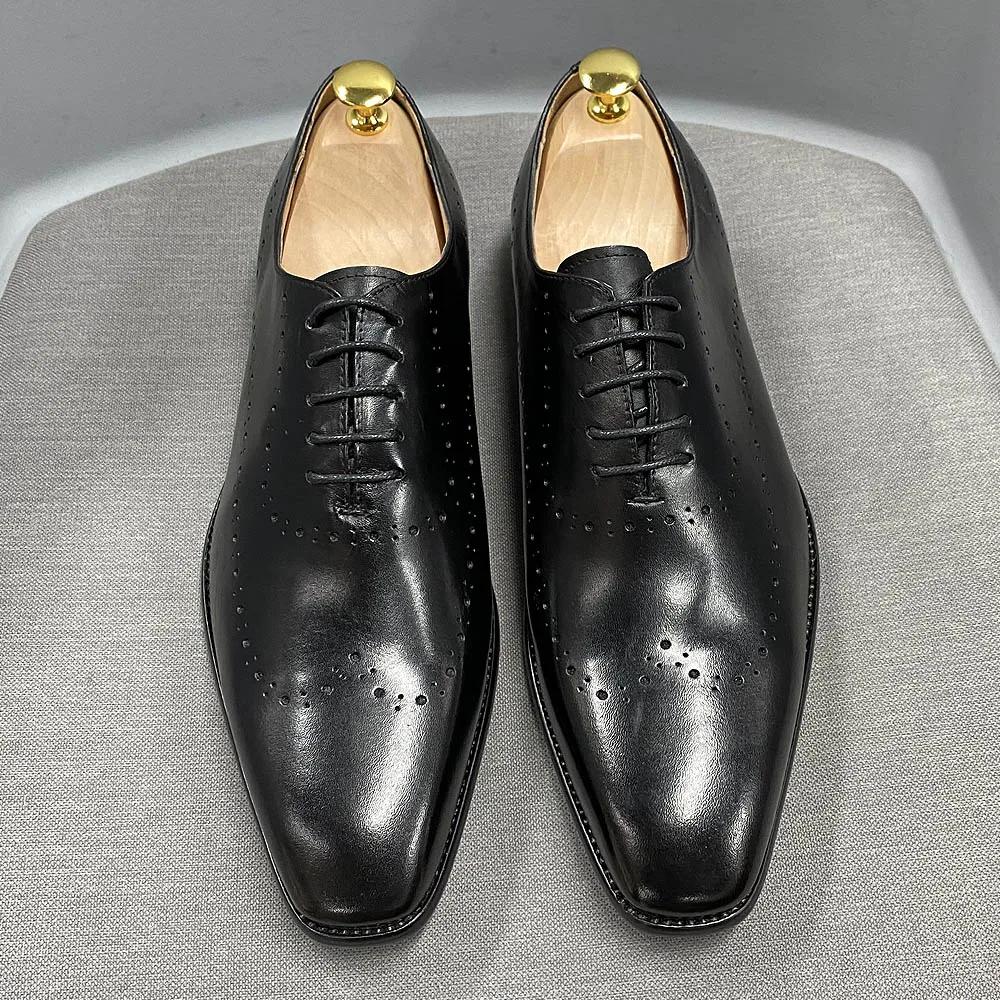 Fashion Mens Size 7-12 Oxford Shoes Wingtip Genuine Calf Leather Luxury Lace-Up Business Office Brogue Dress Shoes for Men