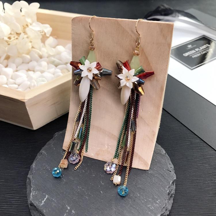 Luxury Retro Handmade Crystal Earrings Femininity Versatile Long Fringed Bride Earrings High-end Ear Jewelry