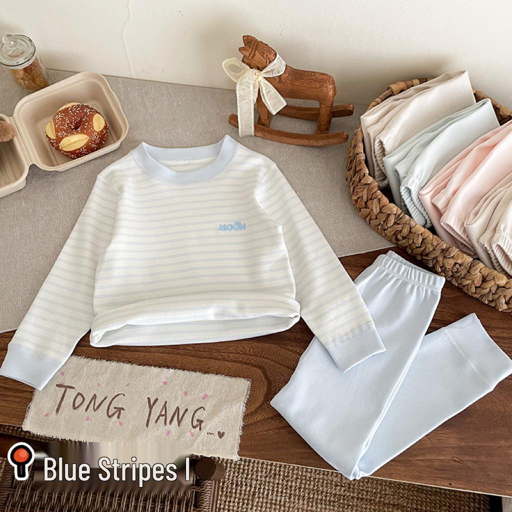 Children's Striped Velvet Warm Homewear Set: Boys' & Girls' Autumn Long Johns & Underwear, Lycra Two-Piece.