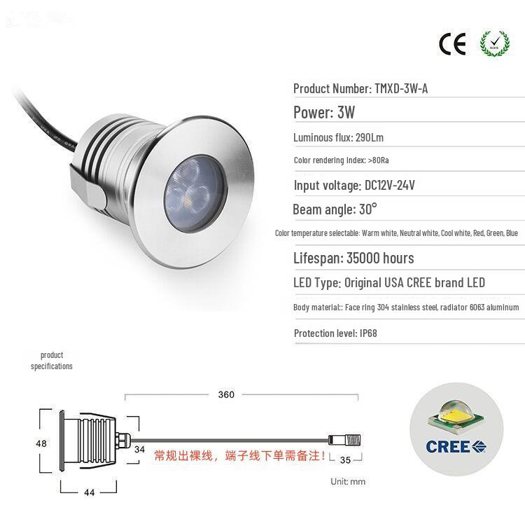 Stainless Steel IP68 Waterproof Dimmable Pool Light with Three Underwater Beads