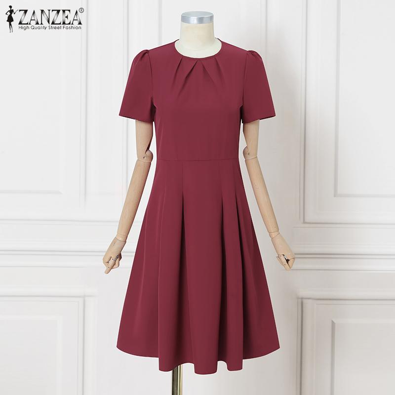 ZANZEA Vestido informal de verano para mujer, con cuello redondo y manga corta