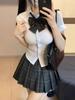 WhimsiNova Sexy School Uniform Set Mini and Short Cute School Uniform for Summer High School Girl Graduation Cultural School Popular 3-Piece (Top,