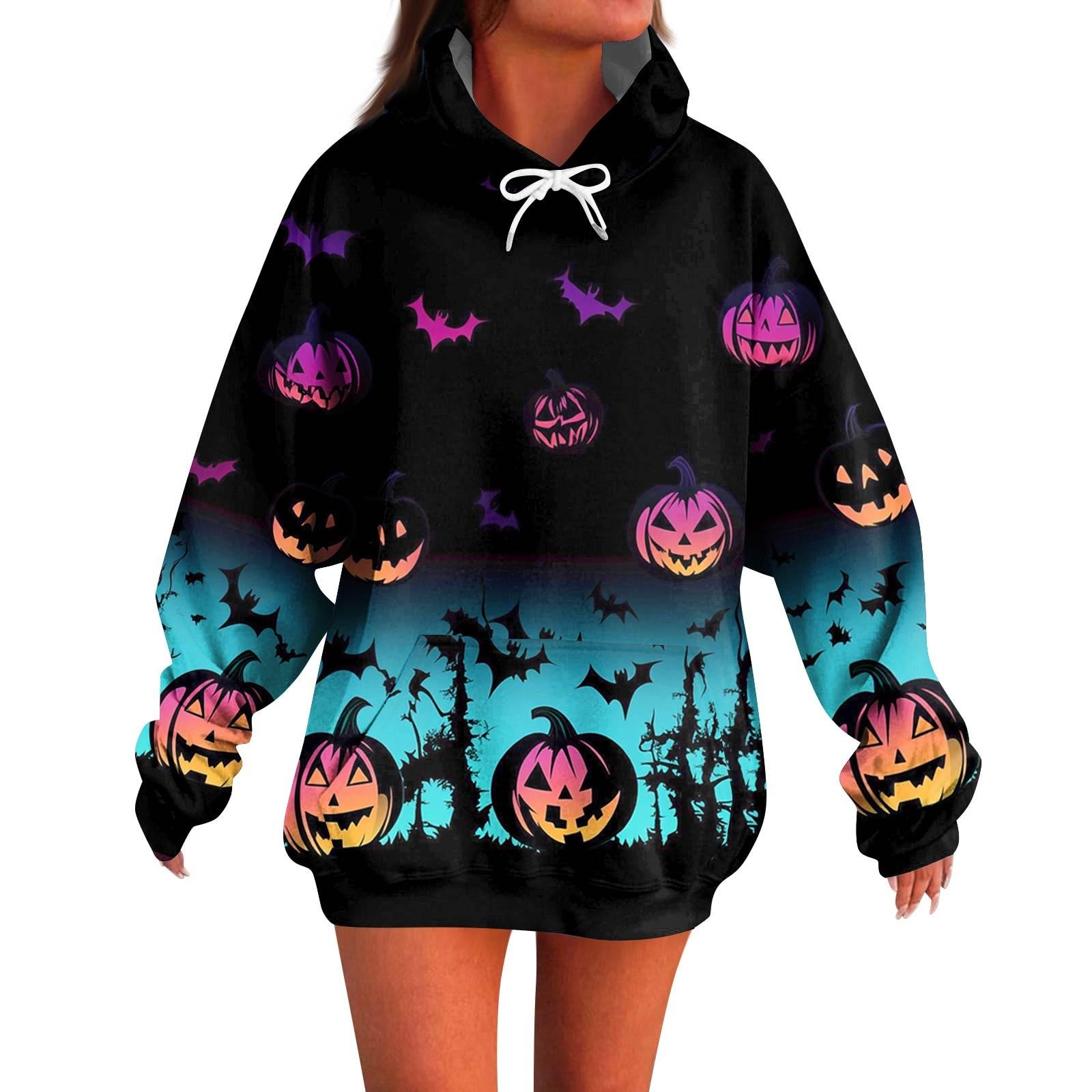 

Women s Fashion Casual Halloween Print Long Sleeve Hoodie XL фіолетовий