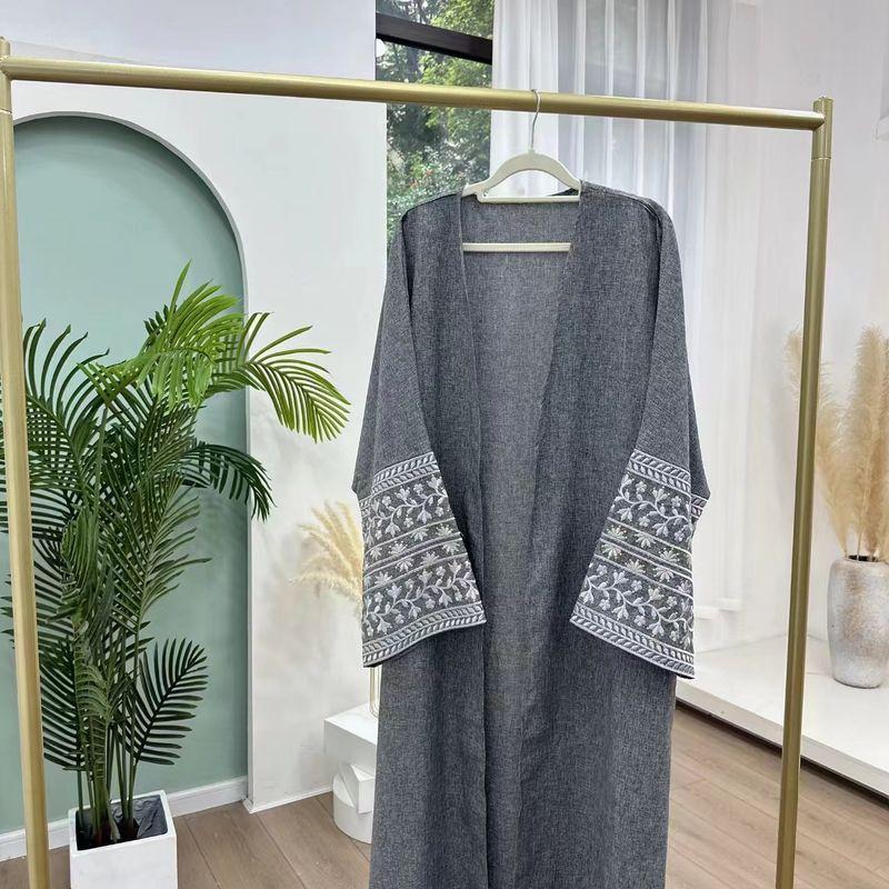 

New Fashion Embroidery Elegant Cardigan Vacation Robe Dress Embroidered Cardigan Dress Dark gray M