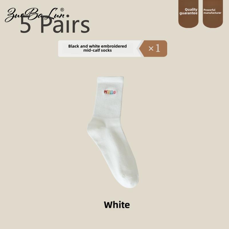 

5 Pairs of Female Autumn and Winter Cotton Embroidered Letter Vertical Stripe Socks 5 Pairs белый