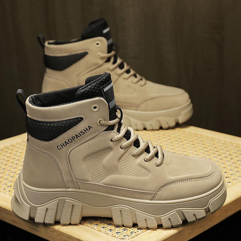 Men's shoes autumn and winter 2024 new men's high-top retro tooling casual height increase wear-resistant locomotive Martin boots tide