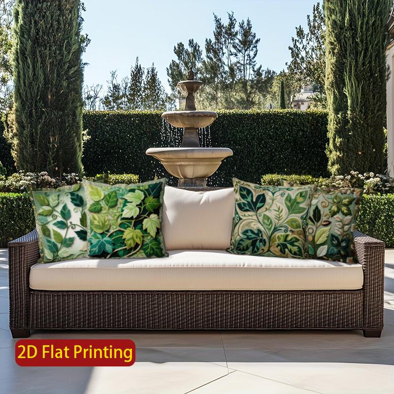 2D Enchanting Green Leaf Floral Pattern Pillow Covers Pattern Cushion Cover Suitable For Sofa Bedroom Car Pillow Cover