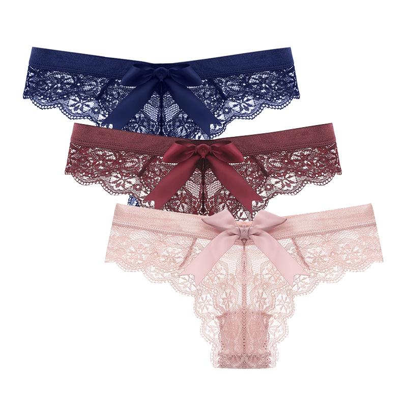 Sexy Lace Thongs Kvinner Tilbake Søt Sløyfe Truser Sømløse Bikinier Dame Undertøy
