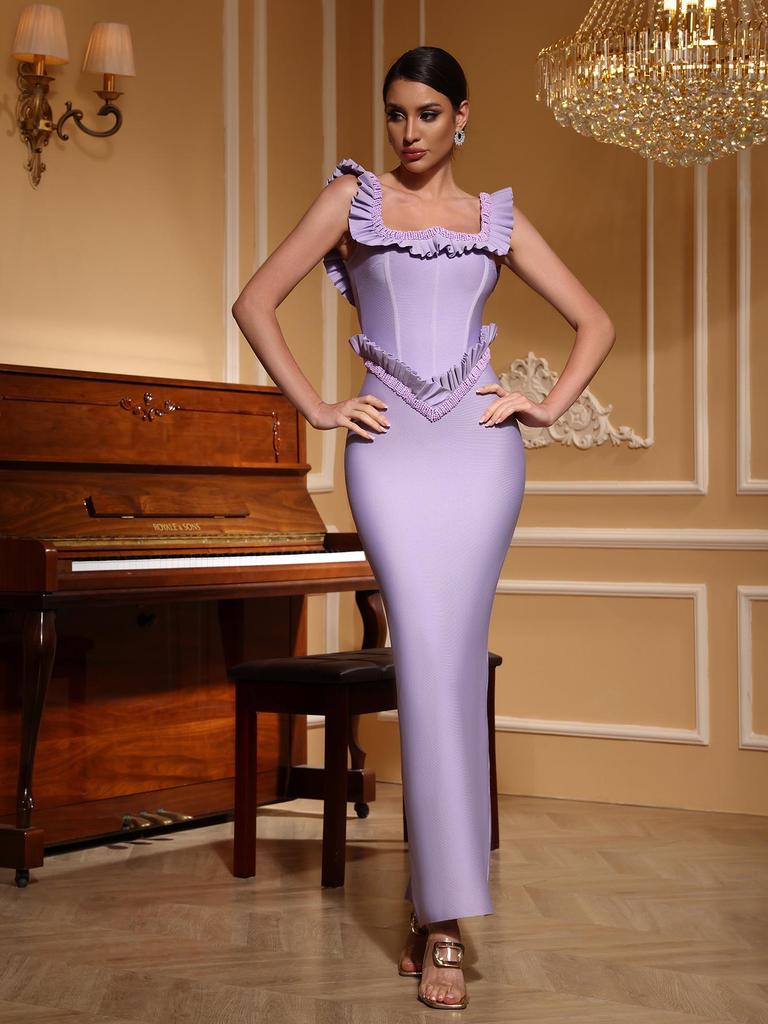 Purple Beaded Bandage Evening Dress - Sleeveless Socialite Style