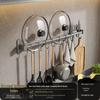 Gunmetal Wall-Mounted Kitchen Rack: No-Drill Seasoning, Knife Holder, Multifunctional Storage Solution