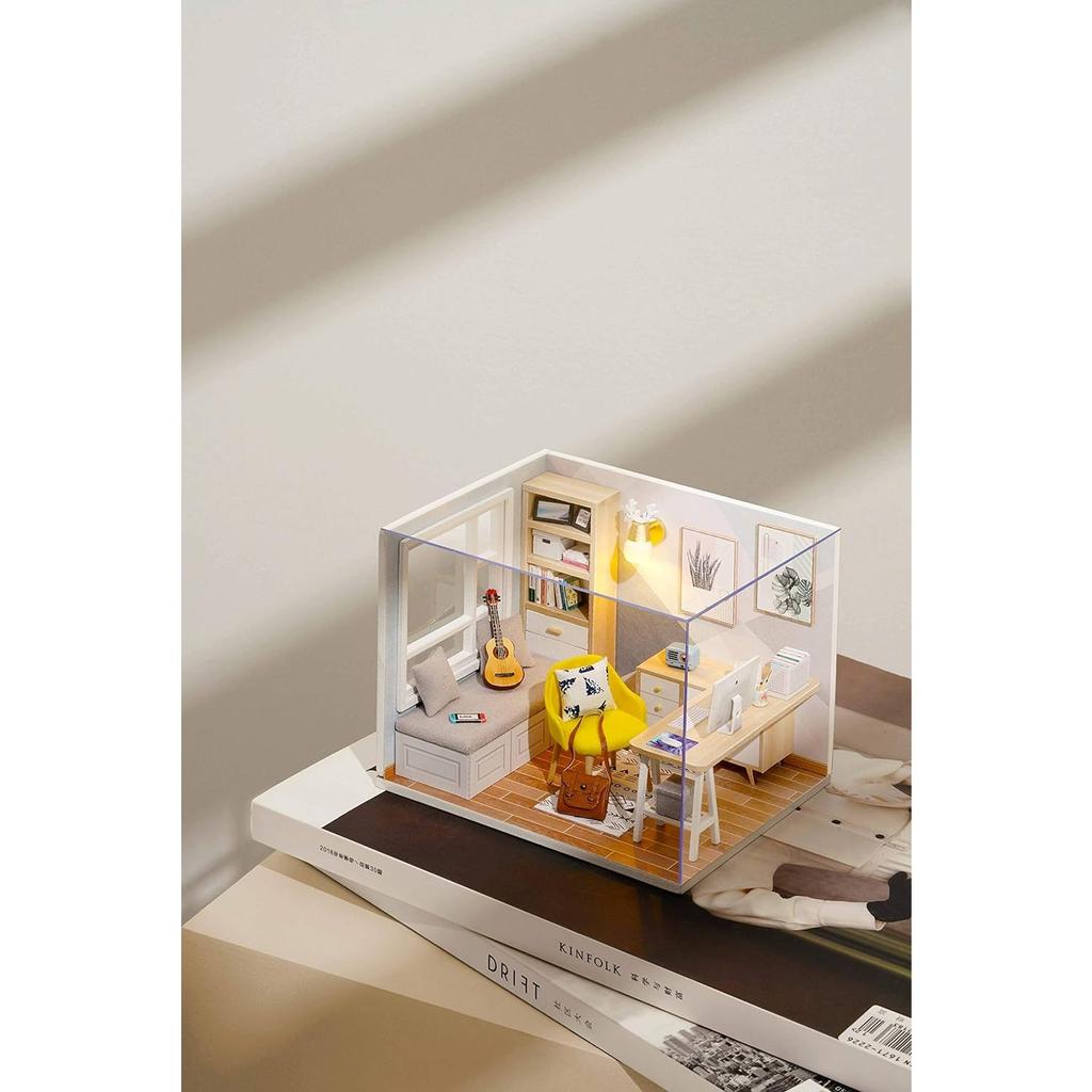 DIY Miniatur-Puppenhaus-Bausätze, hölzerne Puppenhaus-Modellbausätze mit LED-Licht und Katzenmodell