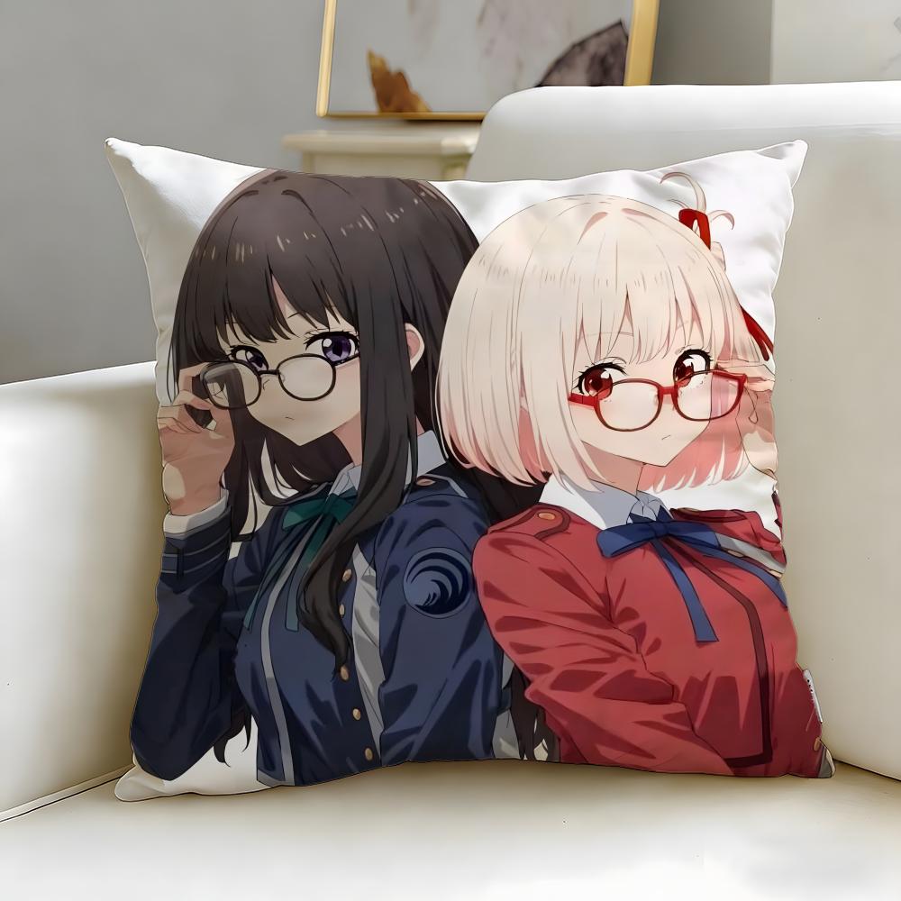 popular anime Lycoris Recoil Cushion Cover Soft  EasyWash Pillow Case  Versatile for Couch Bed Travel and Office