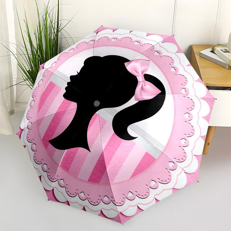 

1pc Girl Silhouette with Bow Umbrella with Plastic Handle,Suitable for All Seasons Travel Outdoor Multi-functional UmbrellaDCS021