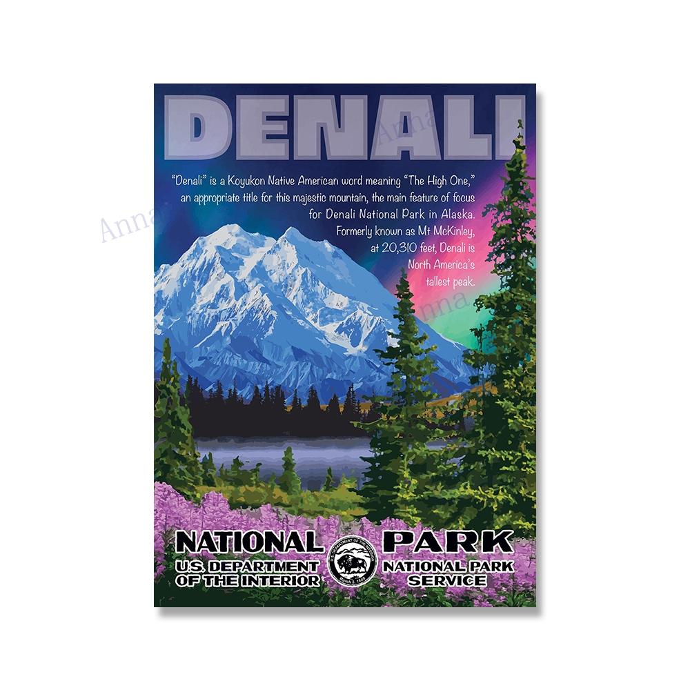 National Park Print Mountain Vintage Art Canvas Painting Travel Cities Posters Retro Landscape Wall Art Picture for Living Room