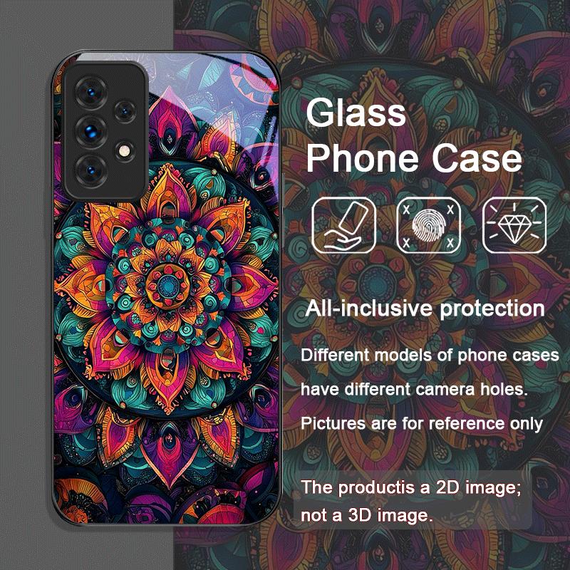 Vintage Mandala Lotusblumenmuster Gehärtetes Glas Handyhülle für Samsung Galaxy A56 A72 A55 A54 A53 A52 A36 A15 A14 A13 Cover