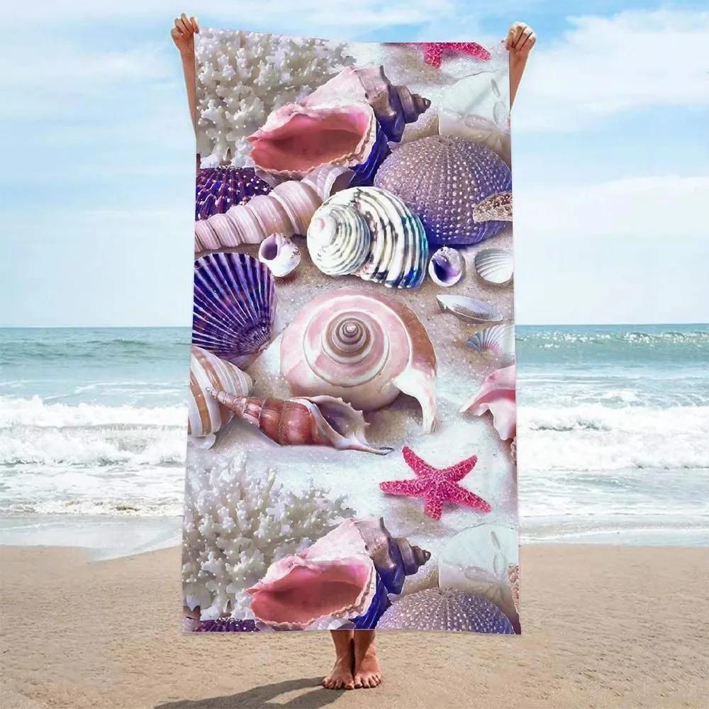 Ocean Seashell and Coral Print Beach Towel, Quick Dry Sand?Free Microfiber Towel for Summer Beach Pool Travel Camping