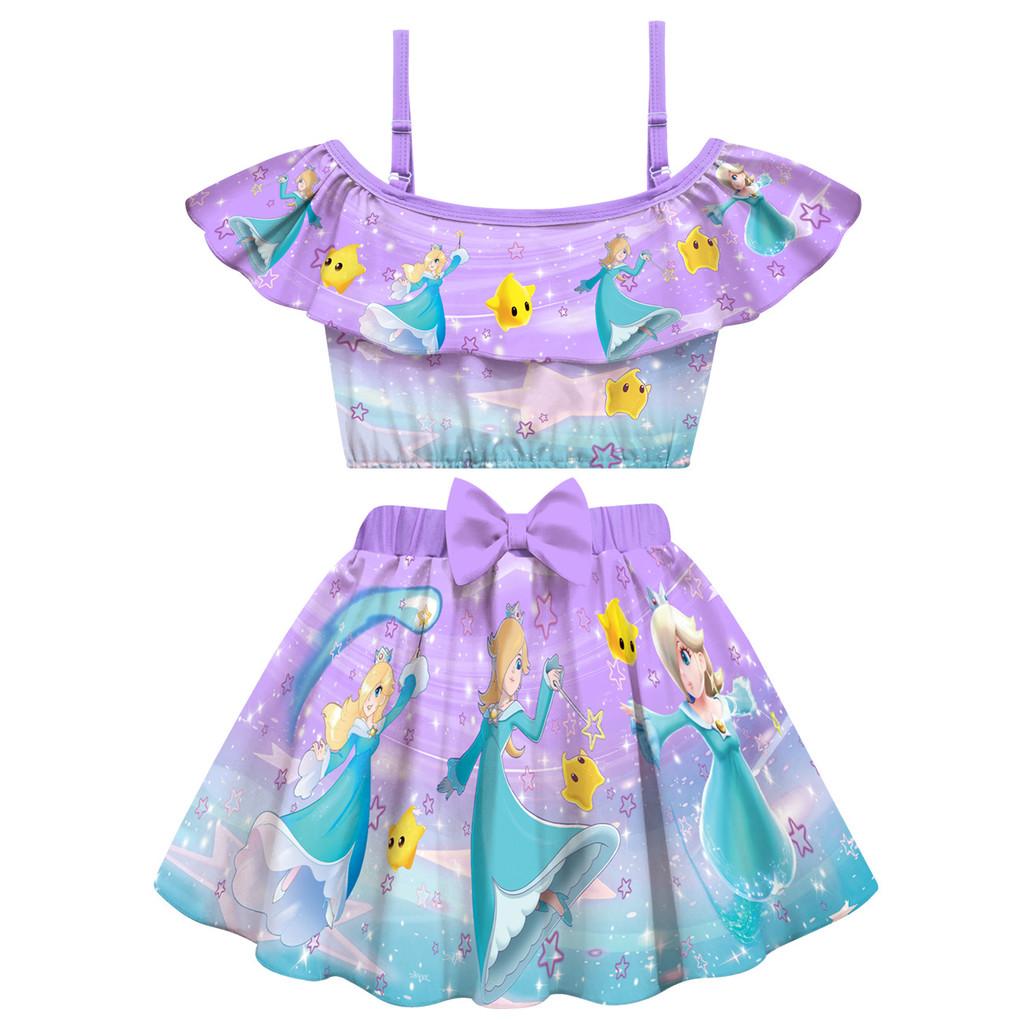 20891 Kids Girls Princess Rosalina Anime Printed Swimsuit Swimwear Top Skirt 2pcs/Sets 100cm фиолетовый