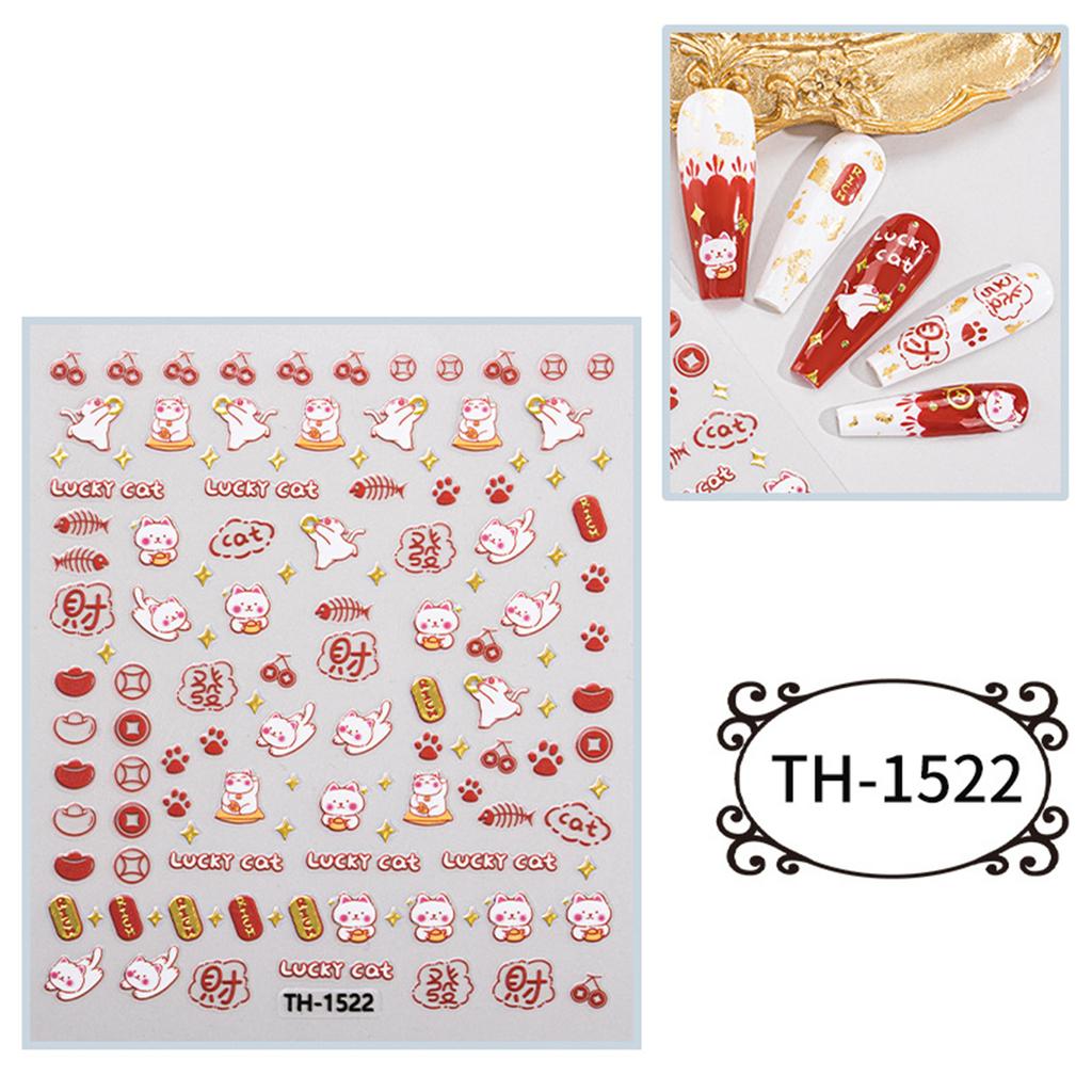 1 Sheet Chinese New Year Nail Stickers with Cartoon Designs Festival Nail Accesories Nail Decals for DIY Nail Art