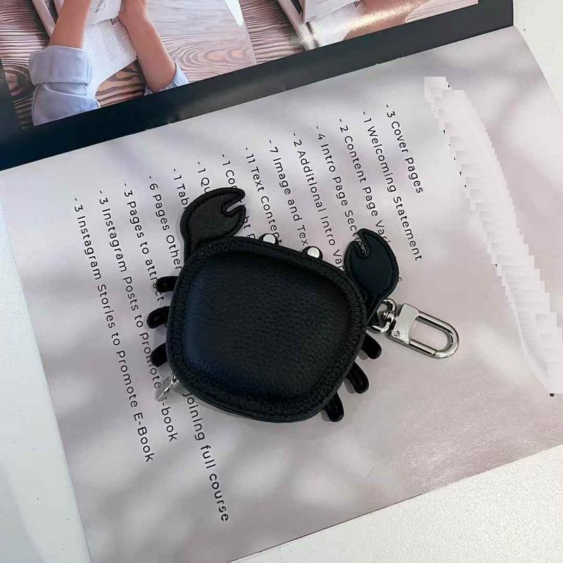 2025 New Leather Pendant Head Layer Leather Mini Earphone Bag Crab Pendant Wallet Cross Border