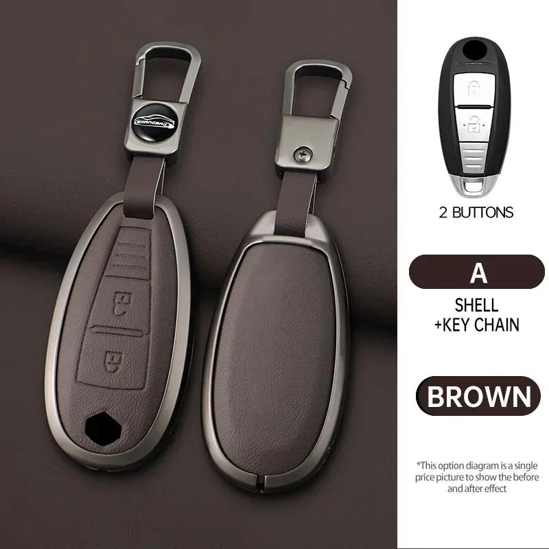 Interior Mouldings Car leather zinc alloy key case For Suzuki S-Cross eitrga Swift car key chain metal key Shell interior decora