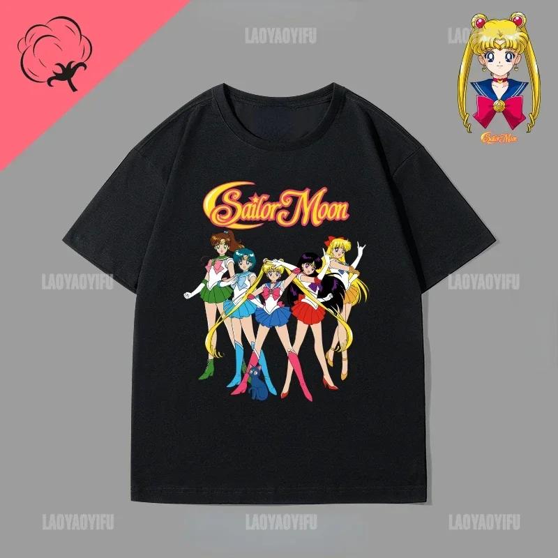Japan Kawaii Sailor Moon 90s Anime Cotton Tshirt Cute Cartoon Moon Fans Gift Tops Summer Casual Hipster Clothes Streetwear Tee