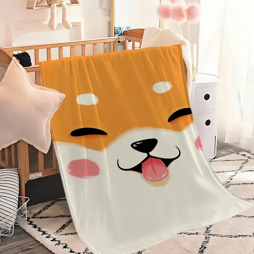 Cute Puppy Corgi Cartoon Dog Funny Face Flannel Warm Comfort Soft Plush Blanket for Sofa Living Room Office Bedroom Travel Gift
