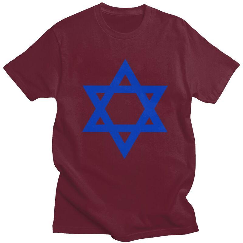 Individuelles Cooles Davidstern Israel Flagge T-Shirt Herren Kurzarm Reines Baumwoll-T-Shirt Israelischer Stolz Tee Oberteile Streetwear T-Shirt