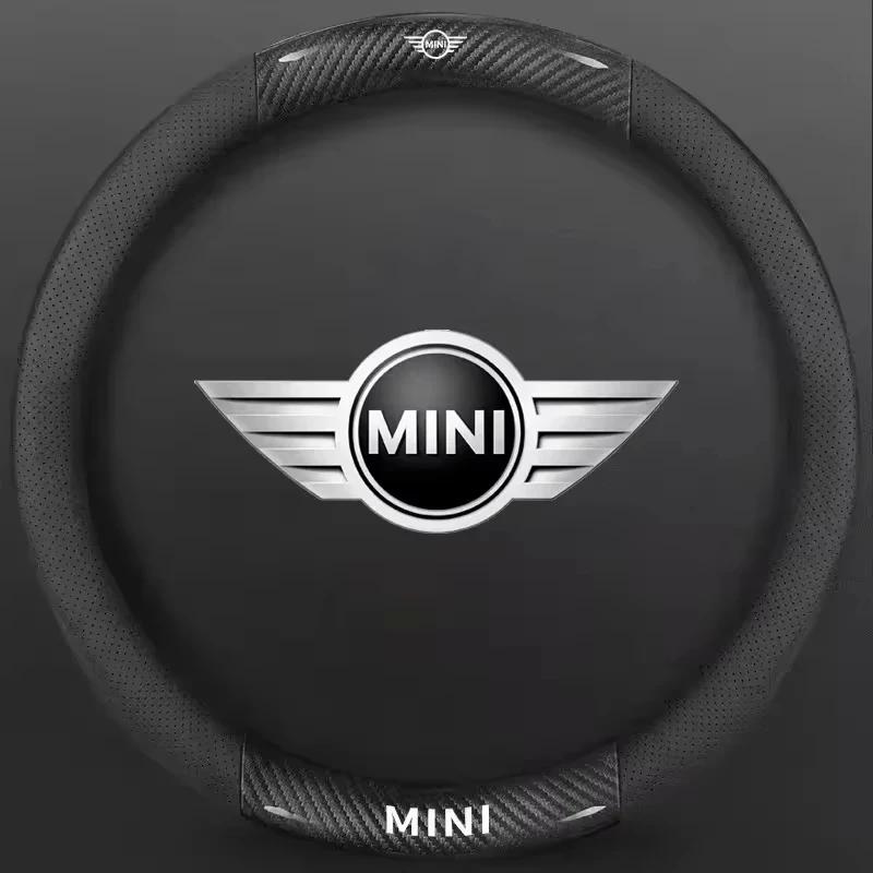 Car Carbon Fiber Leather Steering Wheel Cover For BMW MINI JWC R54 R55 R56 R60 F54 F55 F56 F57 John Cooper S Clubman Countryman