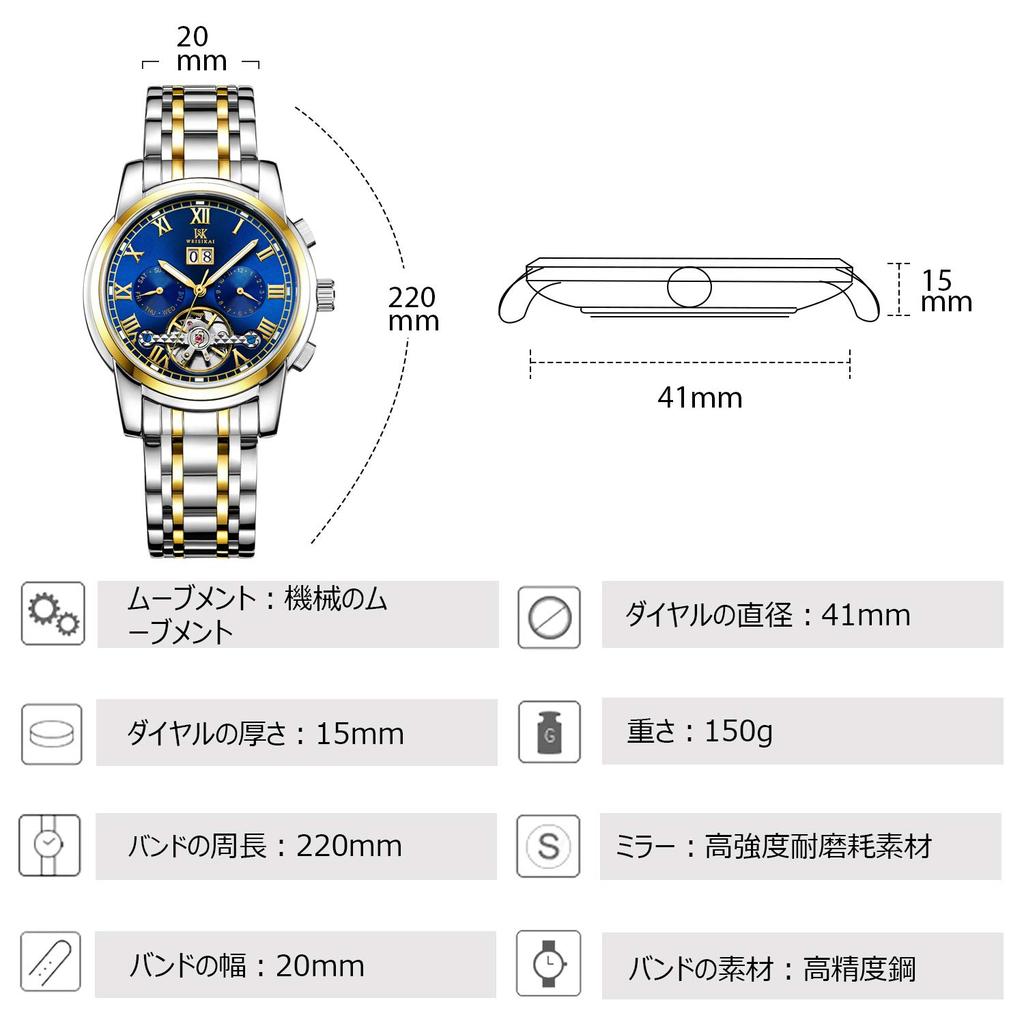 RORIOS Mechanical Business Date Stainless Steel Japanese Instruction Manual Included Men's Wristwatch, Hand-Wound, Watch, Luminous, Tourbillon,