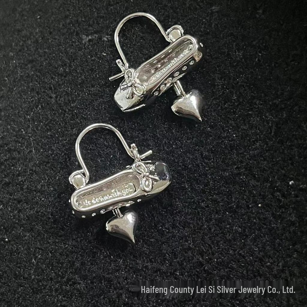 2024 Korean Style Peach Heart Ballet Flats Earrings - Silver & Gold Gift for Women, Versatile Fairycore Niche.