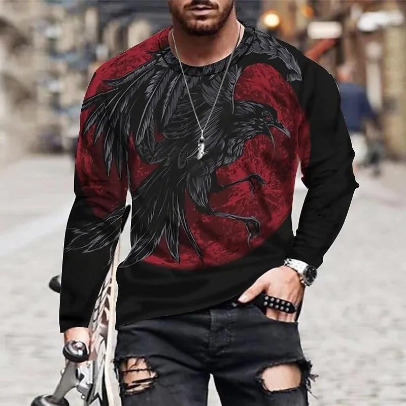 2023 Autumn Plus Size O-Neck Long Sleeve T-shirt Men's Clothing Men's T-shirt 3D Animal Print Top Casual Street Vintage T-shirt