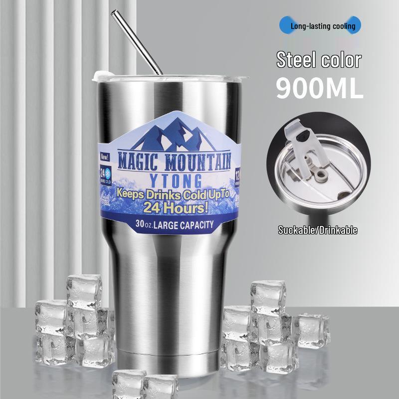 Big Mac Ice King Stainless Steel Insulated Coffee Cup, Large Capacity Summer Straw Cup