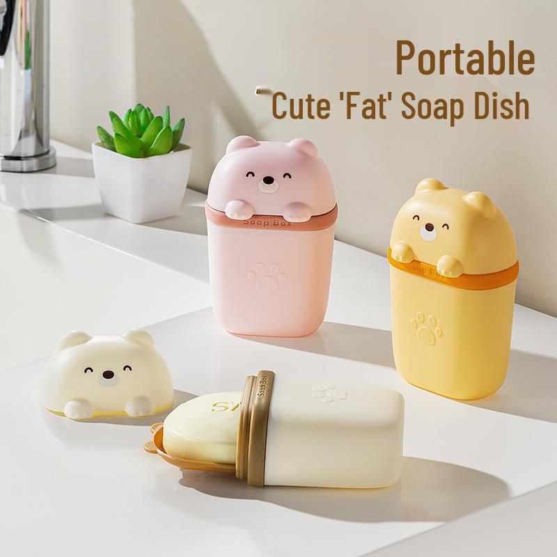 Cute Travel Soap Box with Draining Lid - Portable Cartoon Soap Dish for Business Trips