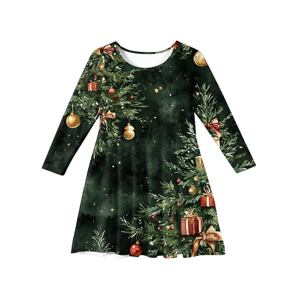 Girls' Princess Dress - Long Sleeve A-Line T-Shirt Dress Christmas Day