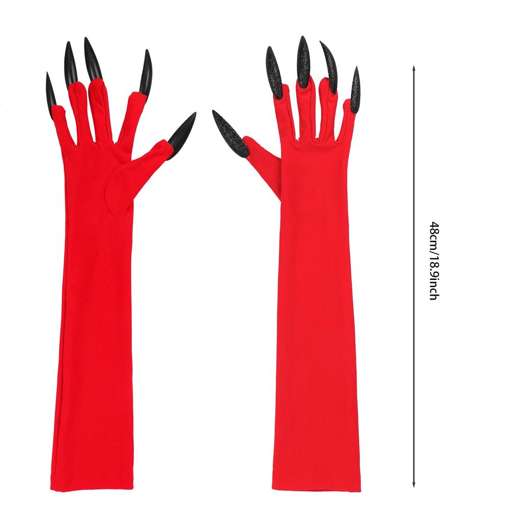 LYING Halloween Cosplay Gloves, Arm Covers with Claws, Demon Claws, Monster Gloves for Women, Dark Vampire, Devil, Ghost Costume Gloves with Black