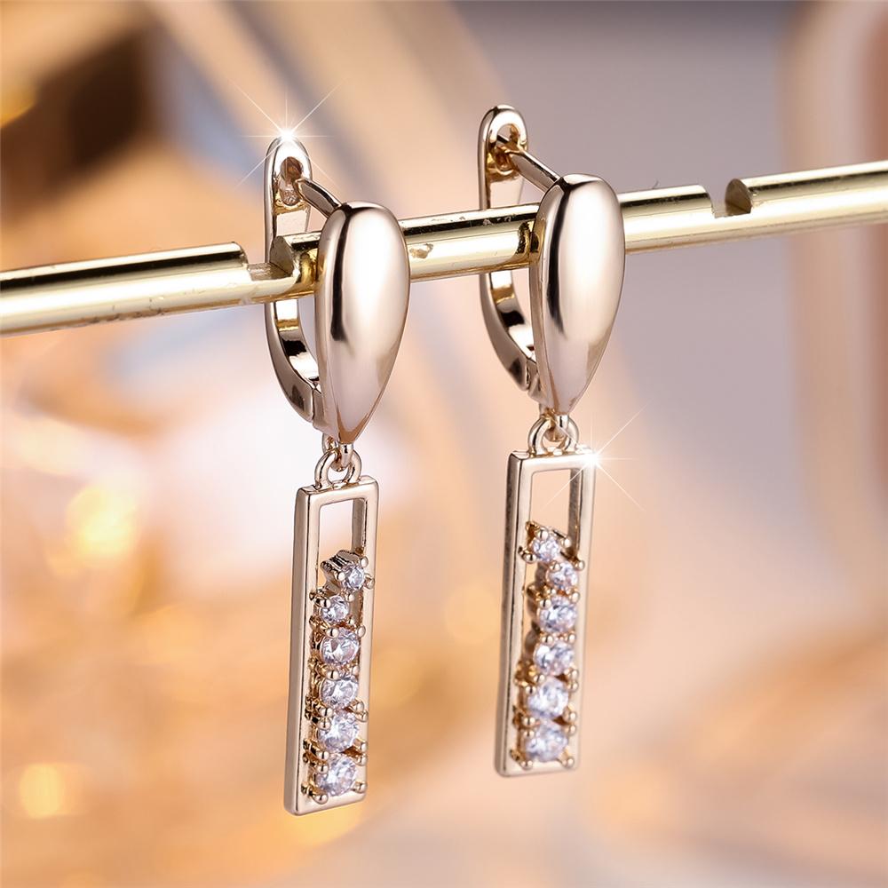 Cute Female White Zircon Stone Hoop Earrings Luxury Gold Color Wedding For Women